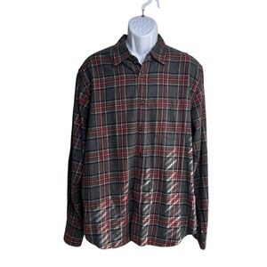Eddie Bauer Men XL Plaid Button Down Gray Shirt Outdoors Casual Retro Gorpcore